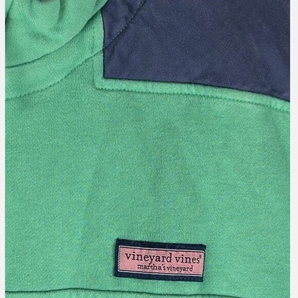 Vineyard Vines Green Blue Colorblock Pullover Sweatshirt Mens L 1/4 Zip Shep Ian - Picture 3 of 4